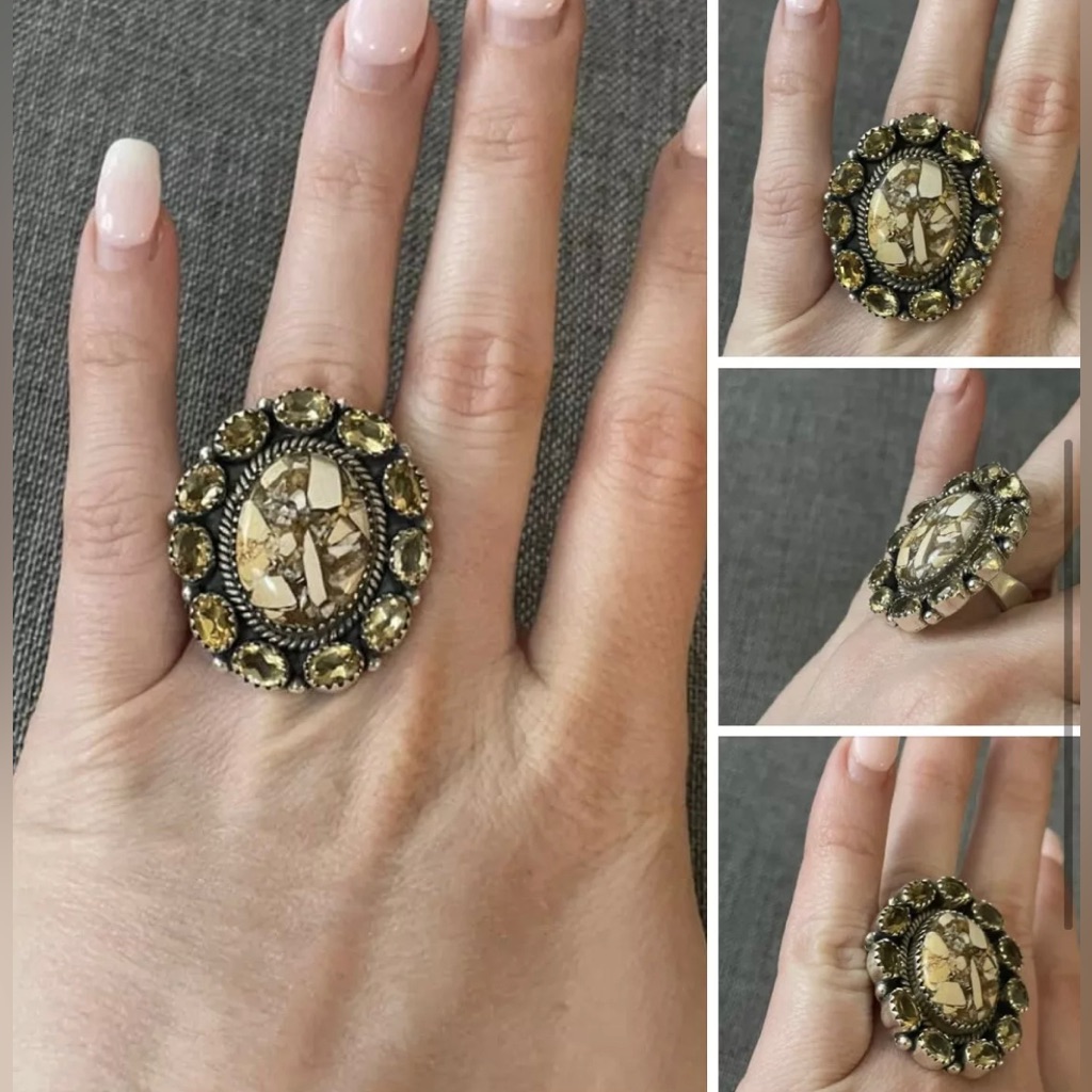 Native American Sw Wild Horse Topaz Sterling Silver Adjustable Cluster Ring925 99$